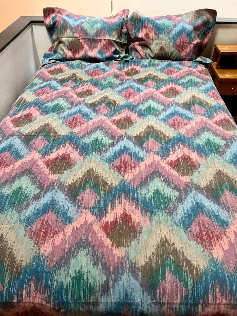 Vintage 80s Southwestern Ikat Print Duvet Cover & Pillow Shams Full/Queen